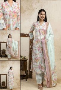 Hermoso trabajo de bordado Anarkali Kurta Pant Dupatta Set con detalles de lentejuelas a mano perfecto para bodas y ocasiones festivas - Product Image 3