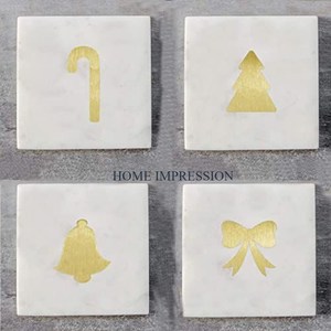 Posavasos para mesa de comedor para el hogar, Juego de 4 posavasos de mesa chapados en oro con diseño de hojas de mármol blanco con alfombrillas de Calidad exclusiva - Product Image 6