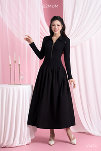 Robe de maternité B2 MUM V1474, écologique, respirante, en spandex/polyester, jupe évasée, tissu coupe-vent, fermeture éclair sur la poitrine, col en V - Product Image 2