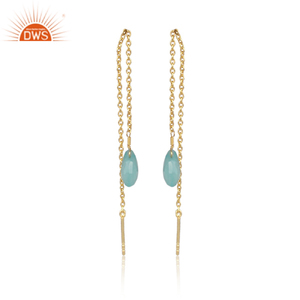 Meilleure vente en argent Sterling naturel Aqua calcédoine pierres précieuses balancent boucle d'oreille bijoux personnalisés pour les femmes cadeau pour elle - Product Image 2