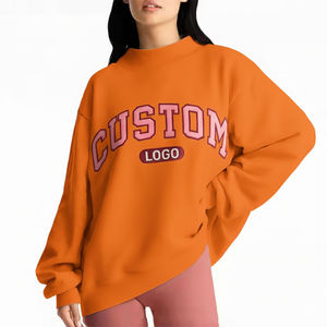 High Quality <b>Women</b> Streetwear Casual <b>Long</b> Sleeve Drop Shoulder Mock Neck Loose Pullover Printed <b>Sweatshirt</b> 100% Cotton Fleece - Product Image 3
