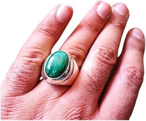 Bague pour homme en argent sterling 925, nouvelle arrivée, pierre précieuse naturelle malachite, cadeau d'anniversaire, Noël, design arabe, bijoux en gros - Product Image 1