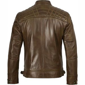Premium Quality 2025 100% Cowhide Slim Fashion Biker Jacket Unisex <b>Genuine</b> Leather Stand Collar Front Logo XL Size for Winter - Product Image 6