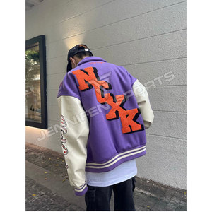 Mới chất lượng tốt nhất Varsity Áo khoác chenillie thêu các bản vá lỗi, len vải vỏ, tay áo da, nút của đóng cửa, bên trong bông - Product Image 6