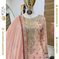 Nouvelle Collection Tendance de Salwar Sharara de Mariage en Fausse Georgette avec Broderie et Cordonnet