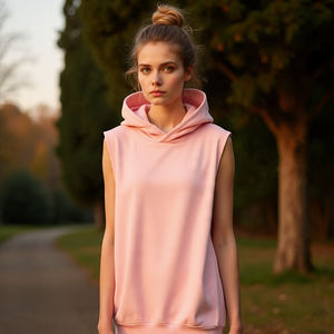 Women's Oversize Print <b>Sleeveless</b> <b>Hoodie</b> Heavyweight 450GSM Hooded Loose Fit Sublimation Print <b>Sleeveless</b> <b>Hoodie</b> Ladies - Product Image 5