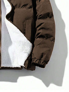 Nouveau Style hommes plaine teint toile décontracté doudoune fermeture éclair avant doublure thermique coupe-vent respirant chauffé col montant - Product Image 5