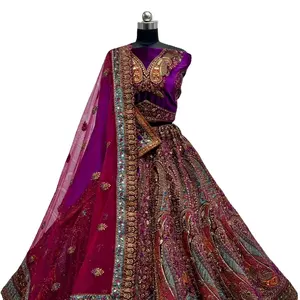 Exclusive Heavy Velvet Thread work Pattern Sari and sequence knotted Diamond work With canvas attached bridal Lehenga Choli