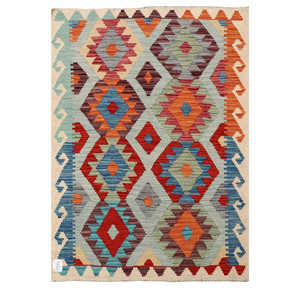 Alfombra Kilim de Maimana, Afganistán, 142 x 99 cm, Alfombras y Juegos de Alfombras - Product Image 1