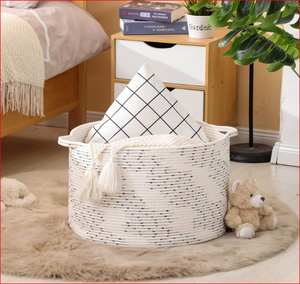 Cesta tejida de cuerda de algodón duradera ecológica grande 20x13 cesto de almacenamiento para sala de estar manta bolsas de regalo para la colada del bebé hogar - Product Image 2