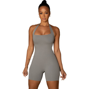 จั๊มสูทของผู้หญิงบอดี้คอนรัดรูปออกกำลังกายกางเกงขาสั้นสำหรับเล่นโยคะฟิตเนสแบบชิ้นเดียวใส่เล่นกีฬายิมออกแบบโลโก้ได้ตามต้องการ - Product Image 5