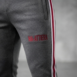 Ensemble de survêtement pour homme gris chiné avec bandes latérales rouges, sweat-shirt zippé et pantalon de jogging, vêtements de sport, entraînement, gym, fitness, activewear - Product Image 5