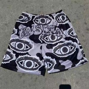 Short en maille de polyester 100% sur mesure pour hommes été décontracté motif solide sublimation complète et short avec logo sérigraphié - Product Image 4