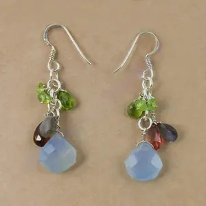 Boucles d'oreilles pendantes en chalcédoine pour femmes en argent 925 - Product Image 1