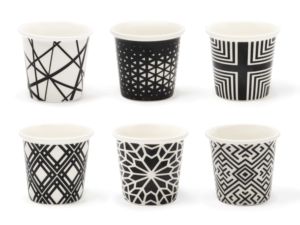 Durable New Bone China Set of 6-pcs Espresso Coffee Cups 9 cl (3 oz) Emily by Excelsa Geometric Black & White Design - Product Image 2