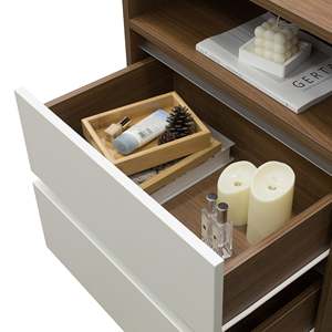 Modern 2-Drawer Nightstand with Open <b>Storage</b> Shelf, Walnut Wood Bedside <b>Table</b>, Minimalist Bedroom <b>End</b> <b>Table</b> with Drawer Organize - Product Image 5