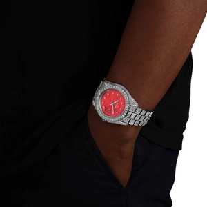 Montre Présidentielle de Luxe en Moissanite 41MM 13.3CT, Cadran Rouge, Or Blanc 14K, Quartz Analogique, Sertie de Moissanites 13.3CT, Quartz Analogique de Luxe - Product Image 5