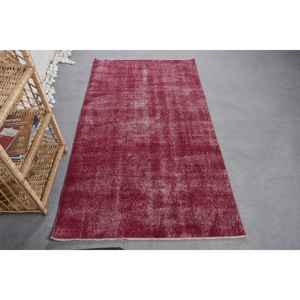 Tapis Turc Vintage Moderne Rouge Rouge Patchwork Design Grande Surface 3.5 X 6.2ft Laine 10mm Abstrait pour Couloir Tapis de Chambre en Latex - Product Image 1