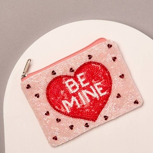 Monedero rosa con cuentas para el Día de San Valentín, corazón deportivo, diamantes de imitación, Mini embrague, lienzo bordado, manualidades con costura - Product Image 3