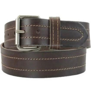 Cinturón informal de cuero de diseñador para hombre con diseño personalizado de doble costura con hebilla de punta única con rodillo niquelado libre de óxido - Product Image 2
