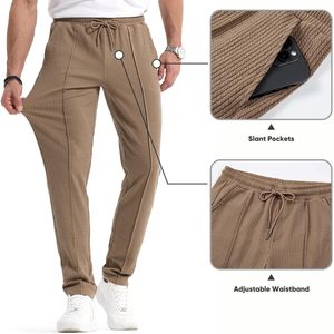 Pantalon de yoga taille haute pour femme en tricot côtelé stretch léger coupe ajustée fuselée avec poches - Product Image 2