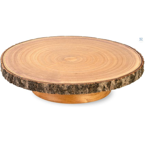 Soporte de pastel de madera India aspecto crudo hecho a mano con corteza de madera en los lados - Product Image 3