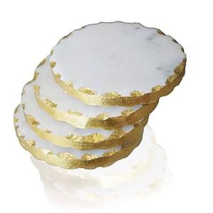 FANCY DECORATIVE CLASSIC WHITE <b>MARBLE</b> EDGE Round <b>COASTER</b> TABLE CUP UNIQUE <b>MARBLE</b> <b>COASTER</b> TEA TABLE DINNING DECOR Eco-Friendly - Product Image 3
