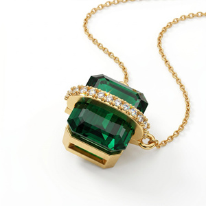 Luxury Gold <b>Necklace</b> with Large Green Gemstone and Sparkling Clear Stones Elegant Women’s <b>Statement</b> Pendant Jewelry - Product Image 1