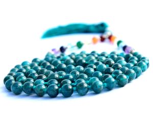 Acheter des pierres précieuses naturelles de qualité supérieure, bijoux de Yoga chapelet Apatite 7 Chakra 108 perles spirituel Mala perles collier - Product Image 6