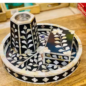 Excellent brûleur Bakhoor 2025 Premium Ramadan Mabkhara fabriqué à la main en nacre et incrustation d'os brûleur Bakhoor avec plateau en acrylique - Product Image 3