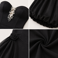 Robe mini noire romantique pour femmes, inspirée des corsets, avec ourlet bouffant, pour occasions spéciales, soirée, robe sexy sans manches