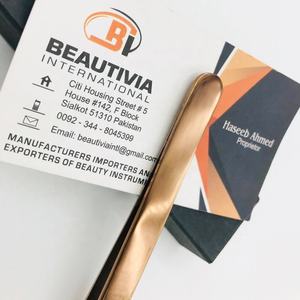 Pinzas profesionales de Extensión de pestañas de acero sostenible al por mayor punta de fibra de oro rosa de 65 grados logotipo personalizado - Product Image 6