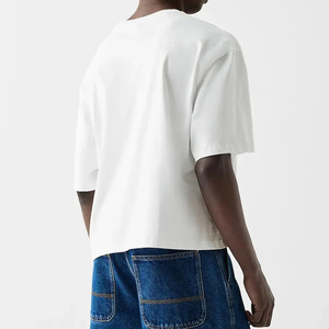 เสื้อยืดครอปไซส์ใหญ่พิเศษสำหรับผู้ชายเสื้อครอปผ้าฝ้าย100% บ็อกซี่เข้ารูปไหล่ตกแบบกล่องเปล่า - Product Image 5