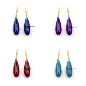 High Quality 925 Sterling Silver Drop <b>Earrings</b> Long Dangle Design Iolite <b>Quartz</b> Gemstone Gold Plated Handmade Wedding Jewelry - Product Image 2