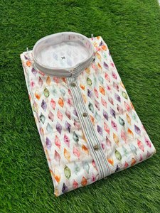 Pijama Kurta de lona con cuello levantado de invierno para hombre con botones elegantes de diseñador de impresión digital 100% algodón al por mayor exportado Fabzone - Product Image 2