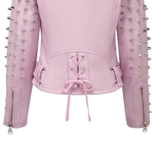 Veste de motard en cuir de vache véritable fabriquée au Pakistan, à col montant clouté, taille plus, pour l'hiver - Product Image 3