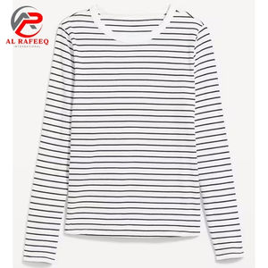 Hauts côtelés en coton pour femmes tricots décontractés doux et extensibles motif solide respirant confortable avec logo - Product Image 1