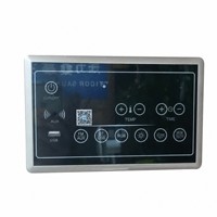 Panneau de commande informatique de style paysager pour sauna infrarouge avec boutons de commande, écran LCD, système audio intégré et interrupteur d'alimentation