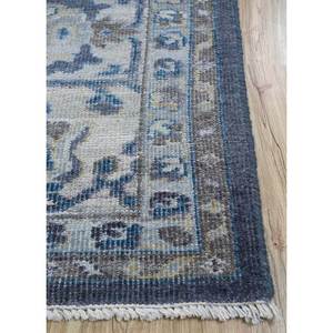 Tapis en laine noué à la main Erbe Blue, motif floral abstrait, pour la maison, le salon, le couloir, l'entrée, design puzzle rectangulaire - Product Image 4