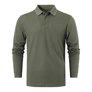 Chemise polo à manches longues décontractée pour homme, chemise polo à séchage rapide avec motif uni - Product Image 2