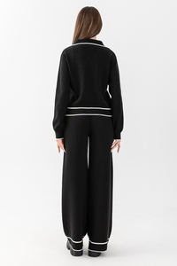 Ensemble de tricot indispensable pour le quotidien et le bureau, comprenant un pull à col polo de haute qualité avec détails boutonnés et un pantalon - Product Image 6