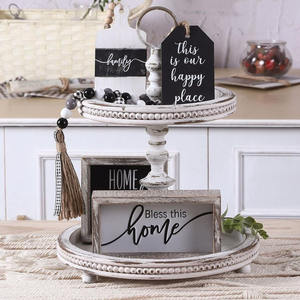 Decoración rústica para el hogar, bandeja de 2 niveles, bandeja decorativa de madera con cuentas para casa de campo, bandeja escalonada para cocina, vajilla, centro de mesa, bandeja con cuentas - Product Image 3