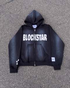 Ensemble de survêtement deux pièces de luxe pour hommes Rhinestone Custom Designer Sweat à capuche à manches longues avec fermeture éclair complète et pantalons de survêtement de jogging délavés par le soleil - Product Image 3