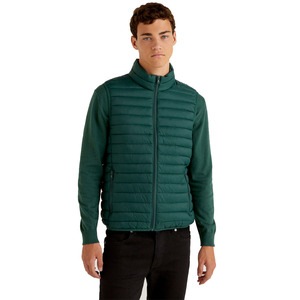 Chaqueta de poliéster para hombre, Material elegante, color verde oscuro, cremallera completa, cuello alto, sin mangas, con bolsillos - Product Image 1