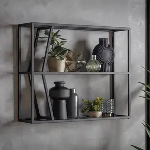Antic Nordic Style Wall Mounted Storage Wall Shelf With Black Coating Finishes High Quality With Three Tiers For Storage at W