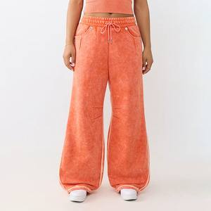 orange color Baggy Sweatpants Heavyweight Fleece Wide Leg acid Drawstring Sweat Pants,Casual Lounge Joggers with Pockets Slacks - Product Image 1