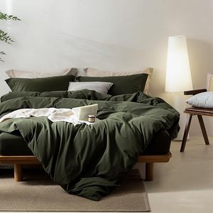 Venta caliente 100% funda de edredón de algodón lavado Lino Feel Queen King CalKing tamaños 200TC colores sólidos para boda Hotel Hospital uso - Product Image 4