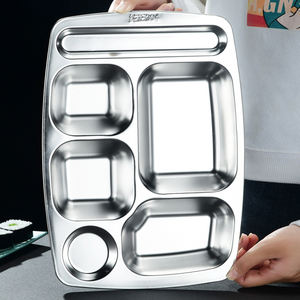 Plateau repas scolaire en acier inoxydable 304, assiette à dîner compartimentée 4-7 compartiments, plateau <span class=keywords><strong>de</strong></span> service alimentaire - Product Image 5