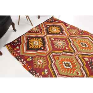 Tapis turc vintage, grand tapis de 5,1 x 9,7 pieds, tapis en laine patchwork rouge et orange - Product Image 1