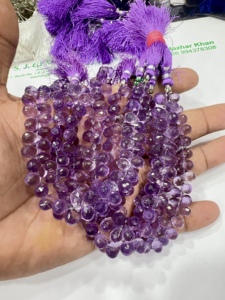 Natural Pink Amethyst Quartz Faceted Briolette Teardrops Beads 8 Inch Strand 5-7mm Approx. <b>Cushion</b> Cut Pink Gemstone - Product Image 6